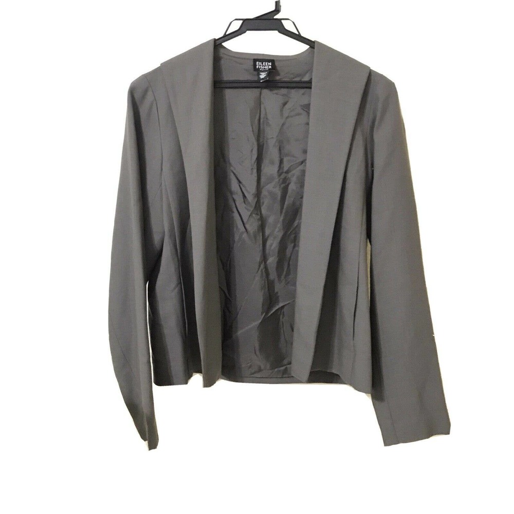 Eileen Fisher Gray Wool Crop Jacket Open Front Pp